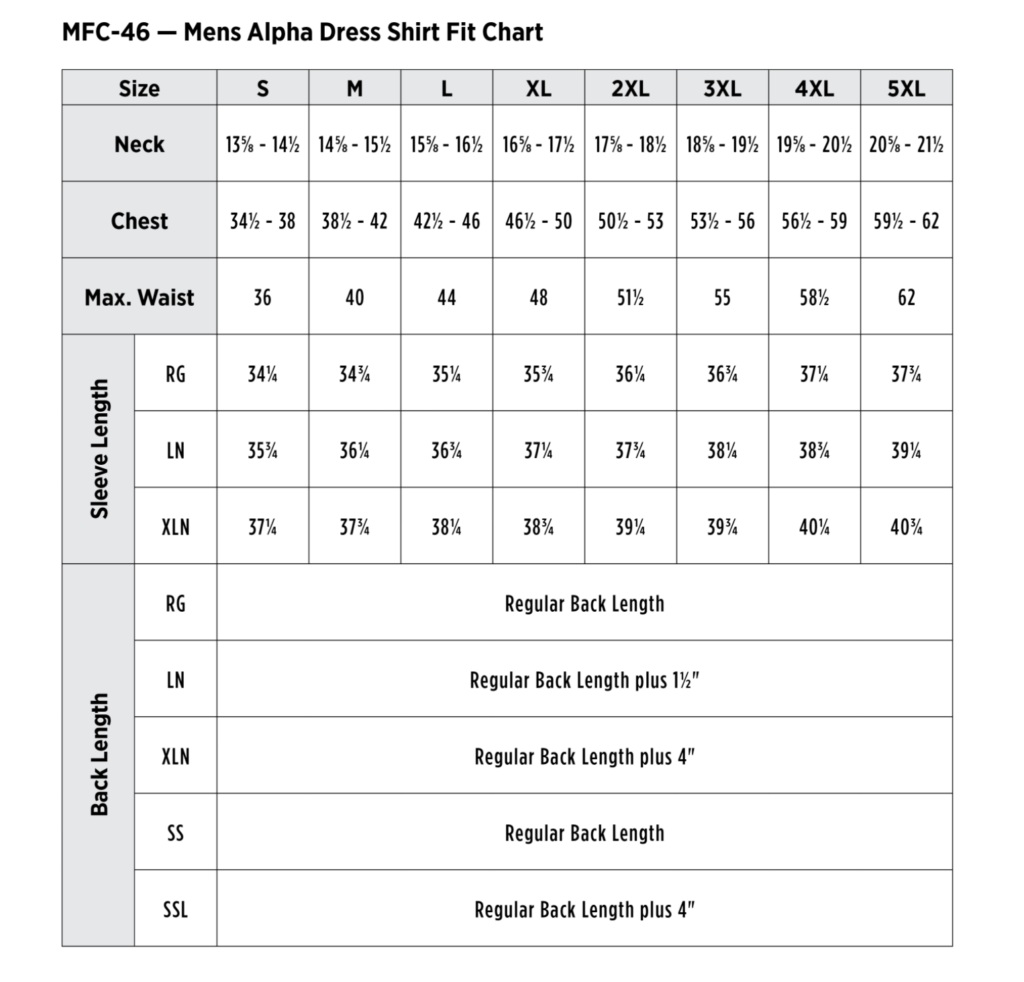 Custom Work Shirt Size Chart - ReefBum